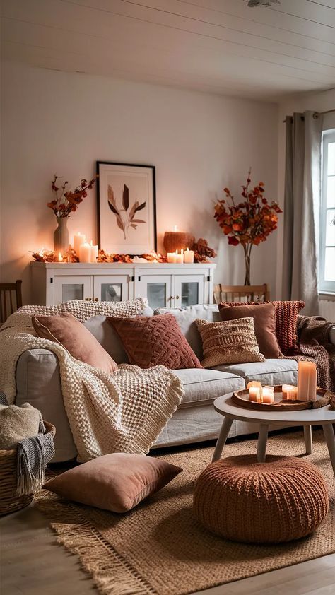 Thanksgiving Decorations Living Room, Thanksgiving Decor Living Room, Thanksgiving Living Room Decor, Fall Living Room Decor Warm Colors, Thanksgiving Living Room, Thanksgiving Living Room Decorations, Fall Living Room Ideas, Cozy Fall Living Room, Cozy Thanksgiving