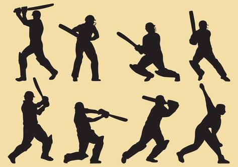 Cricket Player Silhouettes Cricket Painting, Cricket Background, Paper Cake Topper, Cricket Player, Boy Cake, Graphic Projects, Paper Cake, Cricket Team, Art Poses