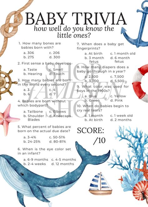 Nautical Food, Baby Shower Trivia Game, Baby Trivia Game, Baby Shower Trivia, Fishing Baby Shower, Creamy Corn Casserole, Baby Shower Nautical, Baby Trivia, Fishing Baby