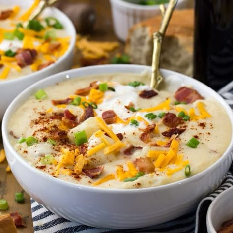 The Ultimate Potato Soup Recipe Ultimate Potato Soup Recipe, Soup With Cheese, Creamy Potato Soup Recipe, Sugar Spun Run, Potato Bacon Soup, Cheesy Potato Soup, Potato Soup Crock Pot, Loaded Baked Potato Soup, Creamy Potato Soup