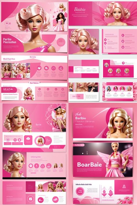 Barbie Theme Powerpoint, Barbie Presentation Template, Pink Slide Template, Barbie Powerpoint Template, Barbie Powerpoint, Canva Ppt Ideas, Barbie Graphic Design, Pink Powerpoint Template, Powerpoint Layout Ideas