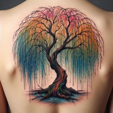 Willow Tree Tattoo Sleeve, Willow Tattoos, Tattoos For Nature Lovers, Weeping Willow Tree Tattoo, Watercolor Tree Tattoo, Weeping Willow Tattoo, Oak Leaf Tattoos, Tree Tattoo Art, Rose Gold Tattoo