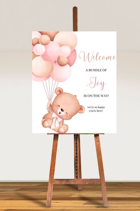 This cute teddy bear welcome sign is a must have for a girl baby shower. Get all 3 sizes and choose the one you want to print. Browse through our shop for matching decor like water bottle labels, cupcake toppers, thank you sign and gift table sign. Baby Shower Welcome Table, Bear Welcome Sign, Gift Table Sign, Gift Table Signs, Thank You Sign, Welcome Table, Teddy Bear Girl, Teddy Bear Baby Shower, Shower Welcome Sign