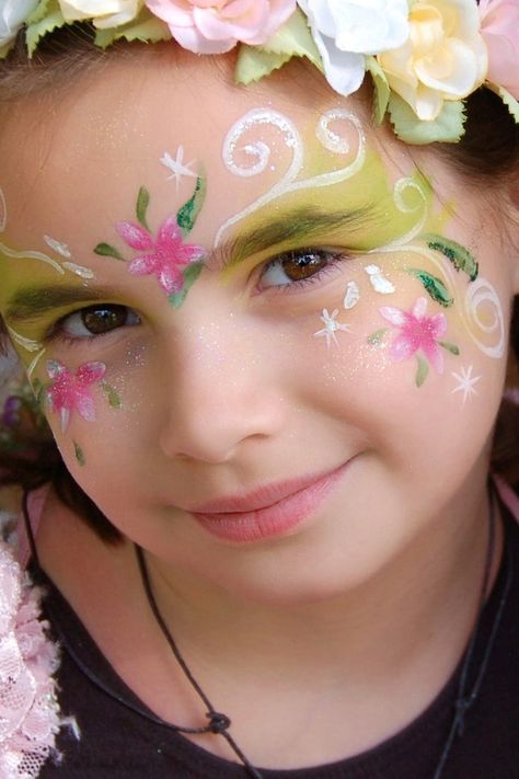 fairy face paint girls-face-paint-ideas Easy Halloween Face Painting, Mardi Gras Makeup, Fairy Face Paint, Bodysuit Tattoos, Fairy Face, Halloweenský Makeup, Girl Face Painting, Face Painting Easy, Face Paint Ideas