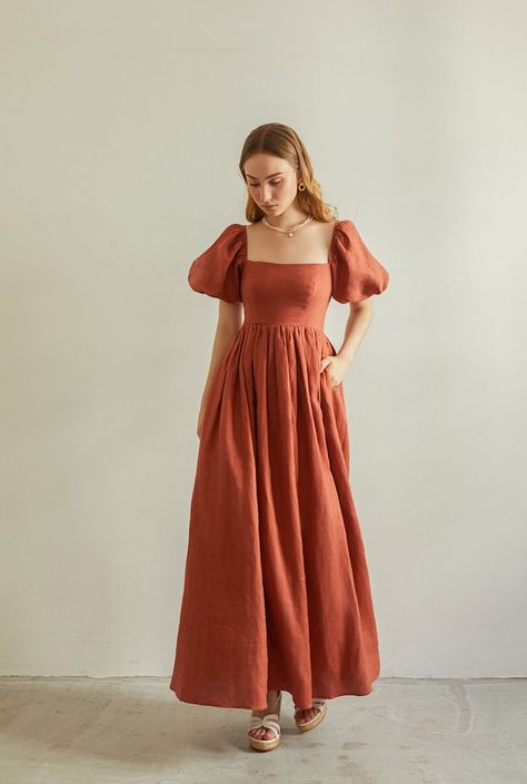 adoriathreads - Etsy Taiwan Maxi Linen Dress, Cottage Core Dress, Long Linen Dress, Voluminous Sleeves, Linen Clothing, Dress Linen, Linen Maxi Dress, Linen Clothes, Linen Dress