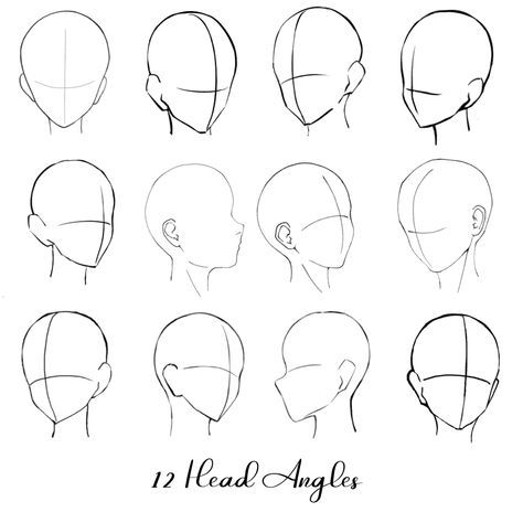 How To Draw Anime Head Angles, Head Art Reference Drawing, Anatomy Reference Head Sketch, Face Side Angle Drawing, Anime Head Poses Drawing Reference, Angled Face Reference, Female Head Reference Drawing Anime, Side Angle Pose Drawing, Anime Head Guide