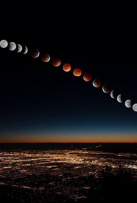 "Blood Moon" - Lunar Eclipse Over Albuquerque, New Mexico USA on  4/15/2014 Time-lapse photography over 3 hours (photo © Marie Fullerton 2014) New Mexico Travel Destinations Honeymoon Backpack Backpacking Vacation Budget Wanderlust Off the Beaten Path Photography #travel #honeymoon #vacation #backpacking #budgettravel #offthebeatenpath #bucketlist #wanderlust #NewMexico #USA #America #UnitedStates #visitNewMexico #TravelNewMexico Eclipse Photography, Blood Moon Lunar Eclipse, Time Lapse Photo, Travel New Mexico, Time Lapse Photography, Mexico Travel Destinations, New Mexico Usa, Budget Vacation, Albuquerque New Mexico