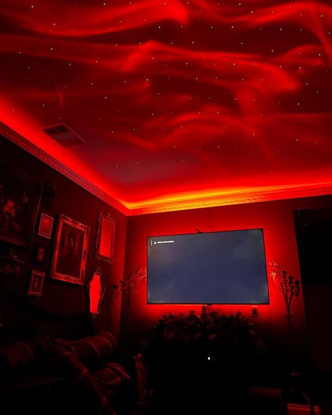 Suddenly I don’t hate the white ceiling quite as much 🤣 Can’t believe I haven’t tried a galaxy projector on it before! What do you think? #darkhomes #darkinteriors #gothhomedecor Dark Homes, Galaxy Projector, Goth Home Decor, Dark Interiors, White Ceiling, You Choose, Projector, The White, Aurora