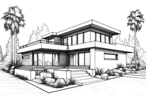 Modern House sketch house architecture. | premium image by rawpixel.com / Chalr House Architecture Design Sketch, Sketch House Architecture, Building Sketches Architecture, Building Drawing Architecture Sketches, Plates Architecture, Villa Sketch, House Design Sketch, Modern House Drawing, House Sketch Architecture