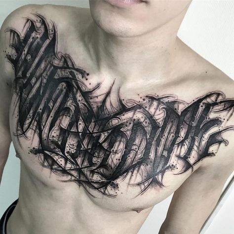 Chest Tattoo Writing, Chest Tattoo Lettering, Tattoo Peito, Tattoo Espalda, Dark Lettering, Learn To Tattoo, Knuckle Tattoos, Muster Tattoos, Text Tattoo