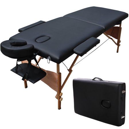 Zimtown Portable Massage Table, 2 Section 84 inch Folding Massage Bed with Free Carry Case, Wood Frame Couch for Facial Spa Tattoo, Black Pallet Fort, Wood Frame Couch, Spa Beds, Bed Tattoo, Tattoo Table, Salon Tattoo, Diy Massage, Spa Bed, Complete Tattoo