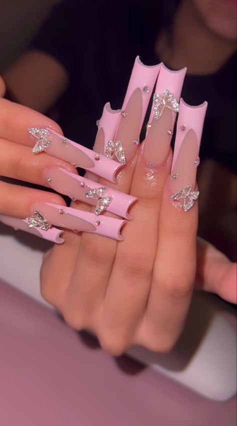 Pink French Nails, Colored Acrylic Nails, Girly Acrylic Nails, Pink French, Coffin Shape, Coffin Shape Nails, Long Acrylic Nails Coffin, Acrylic Nails Coffin Pink, Long Square Acrylic Nails