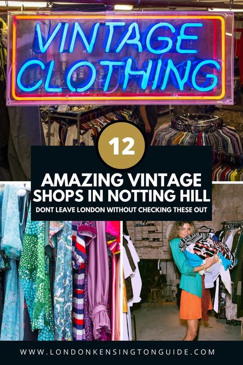 Guide to the best vintage shops in Notting Hill. Perfect for bargain hunters as well as fashionistas looking for vintage designer apparel and accessories. | Notting Hill vintage | Shopping In Notting Hill | Best Vintage Shops In Notting Hill | London Vintage Shopping | London Vintage Fashion | London Vintage Market | London Vintage Photography Best Thrift Stores In London, Notting Hill Market, The Notting Hill Shopping Bag, Notting Hill Bookshop Scene, Vintage Stores In London, Knotting Hill, Fashion London, Break Ideas, London Kensington