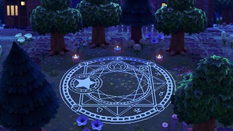 Animal Crossing Entrance Ideas, Designs Animal Crossing, Acnh Halloween Island Ideas, Animal Crossing Entrance, Acnh Halloween Code, Acnh Custom Designs, Witchcraft Design, Goth Fairycore, Summoning Circle