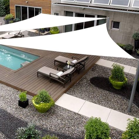 Amazon.com : SHADEWIZ Triangle 32' x 32' x 32' White Sun Shade Sail Canopy Awning for Patio Backyard Lawn Garden Outdoor Activities Grade UV Block Mesh Netting, We Can Make Custom Sizes : Patio, Lawn & Garden Pool Canopy Ideas, Outdoor Shade Ideas Cheap, Awning Ideas Patio, Ombra Pergola, Pool Canopy, Spa Landscaping, Beacon House, Moderne Pools, Pool Shade