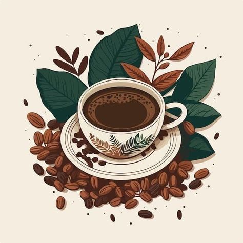 Coffee Illustration Artworks, Coffee Cups Aesthetic, Coffee Illustration Art, Coffee Drawings, Kopi Starbucks, Coffee Mural, Wallpaper Iphone Valentines, Coffee Cup Illustration, Day Wallpaper Aesthetic