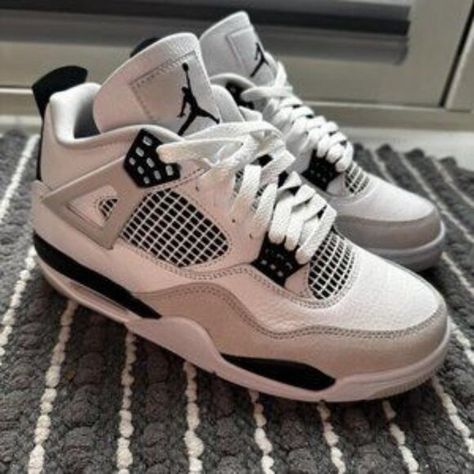 Jordan 4 Retro Mid Military Black Cute Birthday Shoes, Jordan 4s Aesthetic, Dream Shoes Jordans, Shoes That Go With Everything, Jordans For Women, Jordan 1s Mid, Jordan 1 Grey, Jordans 4s, Shoes Sneakers For Women