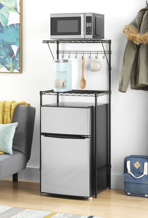 Fingerhut - Whitmor Supreme Over-the-Mini-Fridge Shelf Fridge Shelf, Dorm Fridge, College Dorm Room Inspiration, Wood Shelving Units, Dorm Kitchen, Dorm Storage, Fridge Shelves, College Dorm Room Decor, Dorm Room Organization