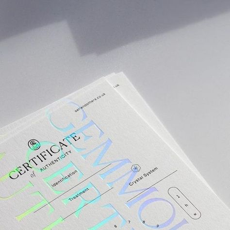 Colorplan on Instagram: "Colorplan Pristine White 540gsm with a transparent holographic and gloss black foil for @selfandothers.co's certificates, designed by @conscious.made and printed by @jotpress." Holographic Typography, Illustrated Branding, Foil Stamping Design, Colorplan Paper, Year Anniversary Gift Ideas, Holographic Paper, Holographic Print, Branding Company, Foil Packaging