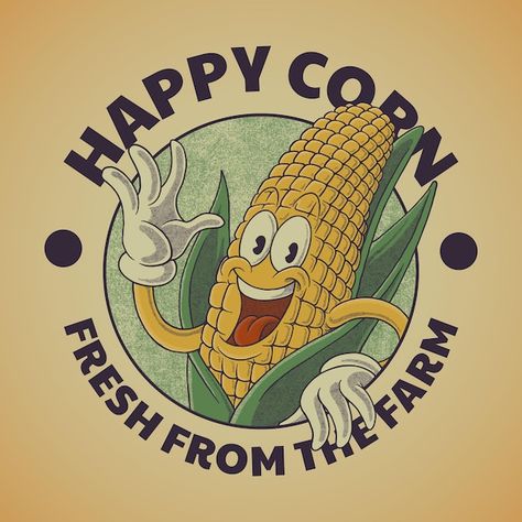 Chips Logo Design Ideas, Corn Illustration Design, Corn Cartoon, Corn Illustration, Vintage Mascot, Premium Vector Cartoon, Character Logo, Cartoon Mascot, Identity Design Logo