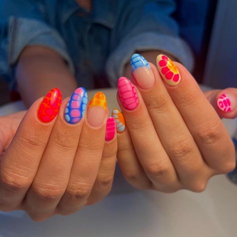 londyn candland | 100 degrees outside calls for bright summer nails🌞👙⛱️ Please tag original artist! We found them on TikTok🩷 | Instagram Summer Nails Different Designs, Cute Bright Nail Designs, Bright Gel Nail Designs, 2024 Nails Summer, Cute Gel Nails Ideas, Lake Nails Summer, All Different Nails, Aura Summer Nails, Cute Nails Design Ideas