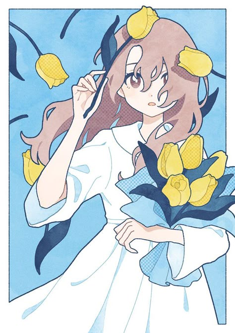 Mysterious Pose Reference Drawing, Florist Drawing Reference, Hold Flowers Pose, Anime Holding Flower, Holding A Flower Pose, Girl Holding Flowers Drawing, Holding A Flower Reference, Holding Flowers Pose Reference, Holding Something Pose Reference