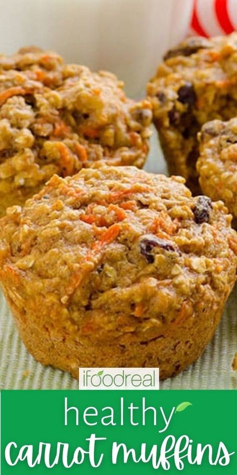 Healthy Carrot Muffins made with applesauce, oats and maple syrup and loaded with walnuts and raisins. Fluffy, light, moist healthy muffin! Flax Carrot Apple Muffins, Carrot Bran Muffins Recipe, Oat Carrot Muffins, Best Carrot Muffins, Oatmeal Carrot Muffins, Carrot Oat Muffins, Muffins Made With Applesauce, Carrot Bran Muffins, Healthy Bran Muffins