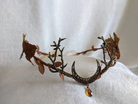 Elves Aesthetic, Forest Crown, Woodland Tiara, Brown Moon, Woodland Crown, Brown Leaves, Witch Jewelry, Woodland Forest, Custom Earrings