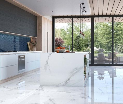 Luxury Marble Flooring, Marble Floor Kitchen, Model Dapur, Marble Flooring Design, White Marble Floor, Marble Floors, Living Room Tiles, Luxurious Room, Floor Tile Design