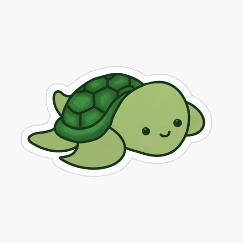 cute small green turtle sticker #stickers #redbubble #turtle #animals Cute Green Drawings, Green Cute Drawing, Kawaii Turtle Drawing, Cartoon Turtles Cute, Kawaii Green Stickers, Kawaii Sea Turtle, Cute Turtle Stickers, Turtle Sticker, Small Stickers