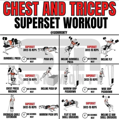 Fitness / Diet / Workout on Instagram: “Plan the week ahead with this 5 Day Superset + HIIT workout program @sionmonty (Swipe LEFT) 👈🏻 If you enjoy my content, make sure to…” Super Set Workouts, Push Day Workout, Chest And Tricep Workout, Superset Workout, Chest Workout For Men, Chest Workout Routine, Fitness Studio Training, Tricep Workout, Push Workout