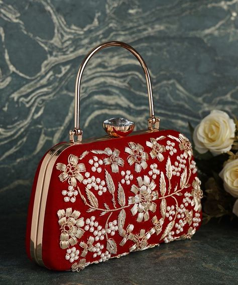 Red Clutch Purse, Embroidery Shoulder, Statement Purse, Embroidery Purse, Ladies Choice, Bridal Jewelry Sets Brides, Silk Clutch, Bridal Handbags, Bridal Purse