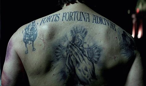 John Wick Tattoo, Fortis Fortuna Adiuvat, Jesus Christ Tattoo, Praying Hands Tattoo, Back Tats, Christ Tattoo, John Wick Movie, Keanu Reeves John Wick, Tattoos Inspo