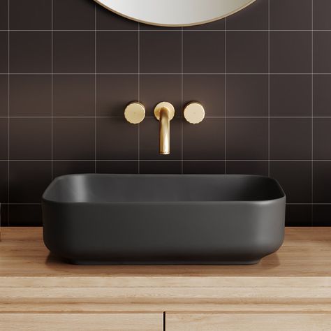 ELLAI Bathroom Vessel Sink Rectangle Bathroom Sink Ceramic Countertop Vanity Art Basin Matte Gray Rectangle Bathroom Sink, Rectangle Bathroom, Condo Bathroom, Feature Wall Living Room, Wall Faucet, Vanity Art, Black Sink, Outdoor Kitchen Grill, Vanity Basin