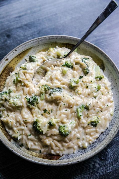 Broccoli Cheese Orzo Cheesy Orzo Broccoli, Broccoli Orzo Recipes, Broccoli Cheese Orzo, Broccoli Soup Recipes Easy, Cheese Orzo, Prime Rib Recipe Easy, Broccoli Orzo, Recipes For Big Families, Leftover Prime Rib Recipes