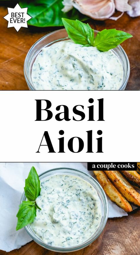 You'll want to use this incredible basil aioli on everything! It's quick and easy to make, featuring this fresh and peppery green herb. #basilaioli #aioli #basil #basilrecipe #aiolirecipe Fresh Basil Recipes, Pesto Aioli, Basil Aioli, Basil Pesto Recipes, Aioli Sauce, Aioli Recipe, Basil Recipes, Couple Cooking, Herb Recipes