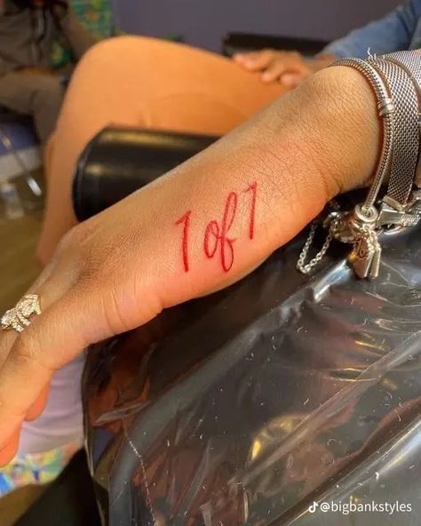 One Of One Tattoo Red Ink, 4 4 4 Tattoo, Small Baddie Tats Hand, Under Cheek Tattoos For Women, Over It Tattoo, Cute Small Tattoos Black Women, Cute Red Tattoos For Women, Small Tats For Women, Tat Ideas For Women