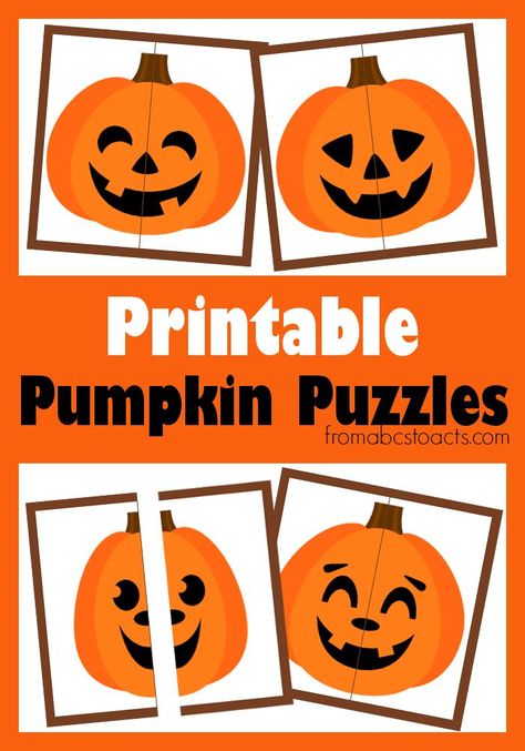 Halloween Activities for Preschoolers: Printable Pumpkin Puzzles - From ABCs to ACTs Pumpkin Matching Game Preschool, Halloween Matching Activities, Pumpkins Preschool Theme, Pumpkin Games For Preschool, Halloween Puzzles Printables, Pumpkin Theme Preschool, Halloween Preschool Activities, Preschool Pumpkin, Pumpkin Lessons