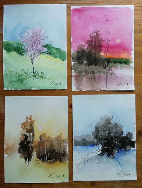 Matching Paintings, Best Selling Art, Winter Landscapes, 8x10 Art Prints, Paintings Watercolor, Paper Artwork, Tree Drawing, Spring Summer Autumn Winter, Free Graphics