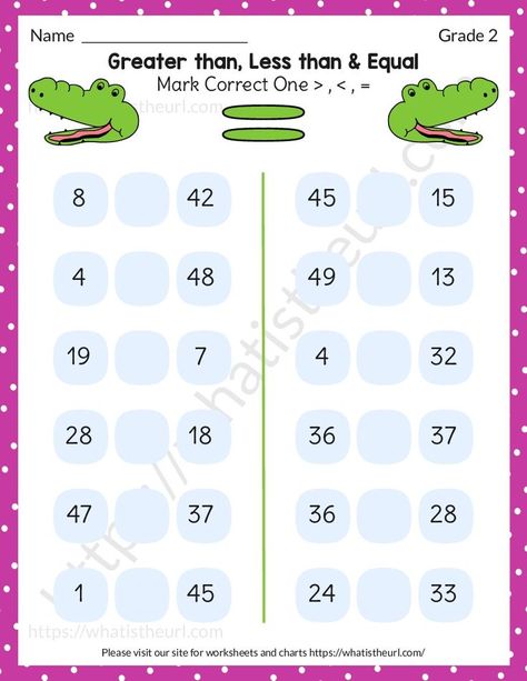 This is our 10th exercise on adding the symbols >,= or < in the worksheet. These symbols are called greater than, equal to, and less than.Please download the PDF Greater than less than or equal worksheets for grade 2-exercise 10 Grade 2 Worksheets, Basic Math Worksheets, Comparing Numbers Worksheet, Greater Than Less Than, 1st Grade Activities, 4th Grade Math Worksheets, Mathematics Worksheets, 2nd Grade Math Worksheets, Sight Word Worksheets