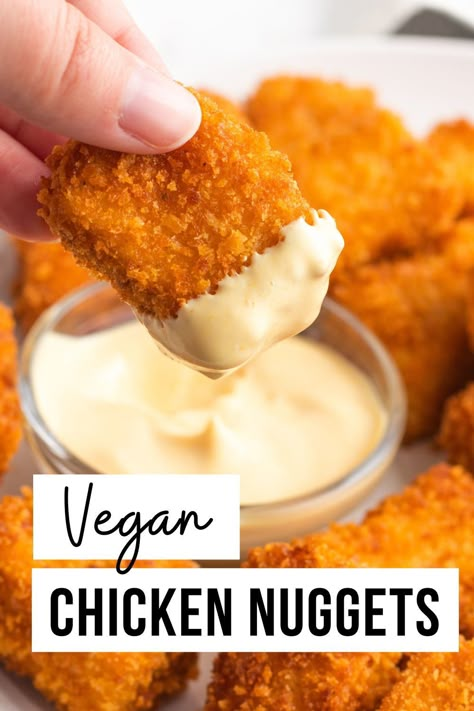 These Vegan Tofu Nuggets will replace any craving you have for chicken nuggets! Flavorful on the inside and crispy on the outside. Let's make some vegan chicken nuggets using one of my favorite meatless proteins: tofu! Marinated to taste like chicken, breaded to be flavorful and crispy, and fried to golden perfection. Vegan Nuggets, Healthy Airfryer, Resep Vegan, Vegan Chicken Nuggets, Tofu Nuggets, Fried Chicken Nuggets, Vegan Fried Chicken, Tofu Recipes Vegan, Chicken Nugget Recipes