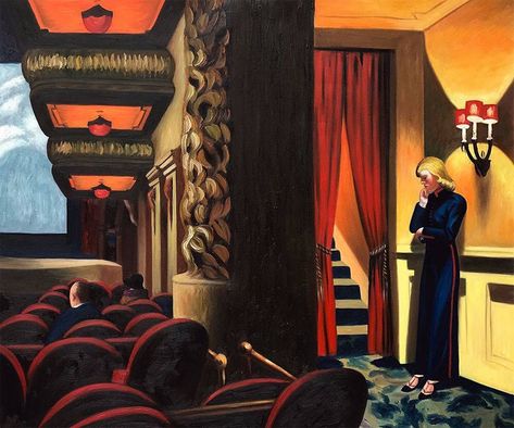 Edward Hopper -New York Movie, 1939 🎥🎭🎟 http://bit.ly/2pl26LB Edward Hopper New York, Edward Hopper Art, Edward Hooper, Hopper Paintings, Edward Hopper Paintings, Hopper Art, Art Mini Toile, New York Movie, Istoria Artei