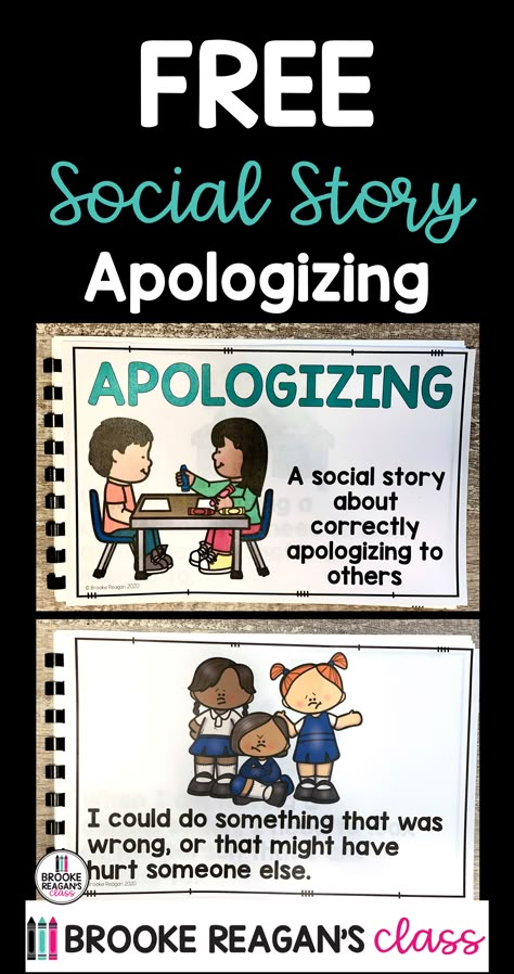 Free social story teaching students about how to correctly apologize. Social Stories Free, Preschool Social Skills, Emotional Activities, Social Skills Lessons, Teaching Classroom Management, Conscious Discipline, Social Emotional Activities, Social Skills Activities, Social Story