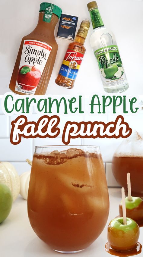 4-ingredient Caramel Apple Punch - Love and Marriage Yummy Fall Drinks Alcohol, Baileys Fall Cocktails, Caramel Apple Water, Caramel Apple Drink Non Alcoholic, Carmel Apple Alcohol Punch, Fall Frozen Drinks Alcohol, Alcohol Thanksgiving Drinks, Apple Juice Alcohol Drinks, Fall Alcohol Drinks For A Party