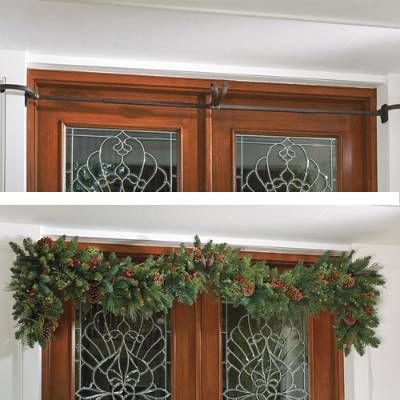 Double Door Garland Hanger | Frontgate Double Door Decor, Christmas Decorations Front Door, House Christmas Decorations, Double Wreath, Garland Hanger, Holiday Outdoor Decor, Double Front Entry Doors, Double Door Entryway, Door Garland