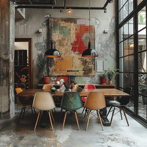 Dining Room Design Industrial, Urban Industrial Interior Design, Street Style Apartment, Industrial Glam Decor, Urban Dining Room, Dining Apartment, Loft Dining Room, Industrial Dining Room, Edward George