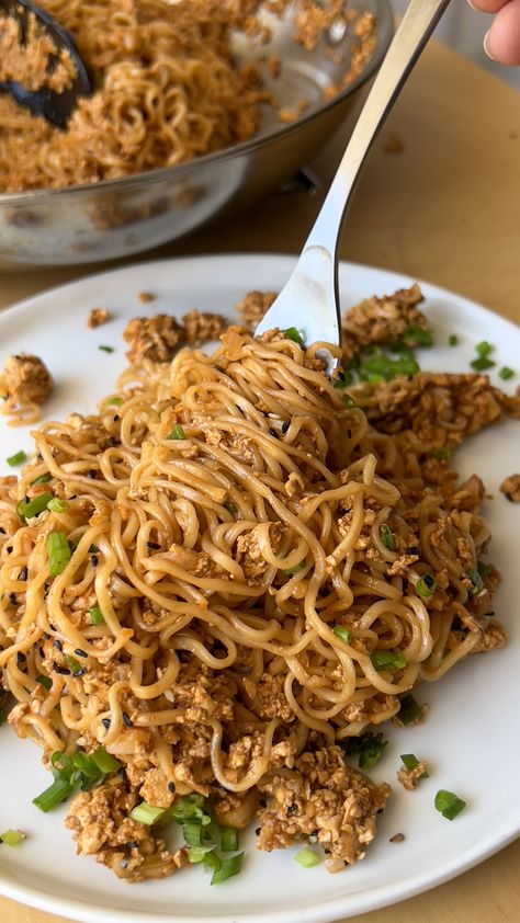 Gochujang Shredded Tofu Noodles Shredded Tofu Recipe, Gochujang Tofu, Shredded Tofu, Tofu Noodles, Vegan Pasta Dish, Tofu Recipes Vegan, Gochujang Sauce, Tofu Dishes, Vegan Main Dishes