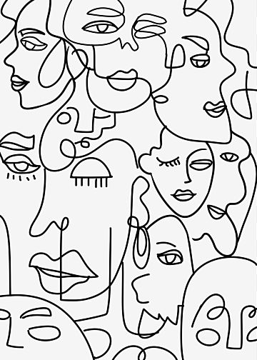 Artist Line Art, Abstract Art Faces Creative, Abstract Art Doodles, Vintage Abstract Art, Abstract Faces Wallpaper, Face Art Wallpaper, Modern Face Art, Simple Black And White Art, Face Abstract Painting