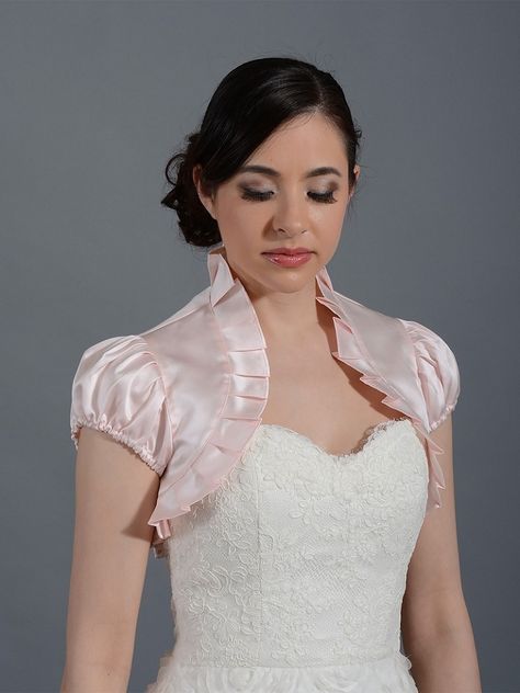 Pink Short sleeve satin bolero wedding jacket Wedding Bolero Jacket, Wedding Dress Topper, Bolero Jacket Wedding, Short Sleeve Bolero, Dress Topper, Wedding Bolero, Quinceanera Ideas, Bridal Bolero, Bolero Wedding