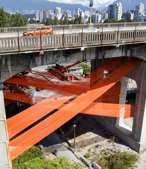 Temporary Architecture, Fabric Installation, Urban Intervention, Vancouver City, Construction Safety, Conceptual Architecture, Genius Loci, Artistic Installation, Vancouver British Columbia